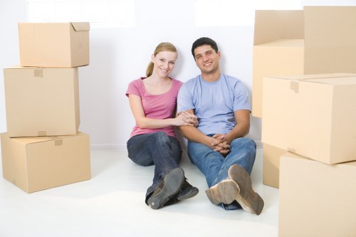 Office furniture and equipment prepared for a local business move