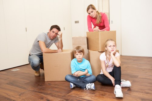 Packed household boxes ready for removals in Perivale